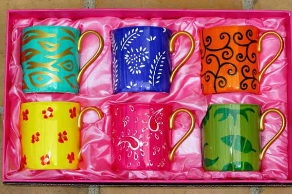 Coffee / Tea Mugs Set of 6 - Hand Painted Bone China, gift boxed - DIVERSITY I