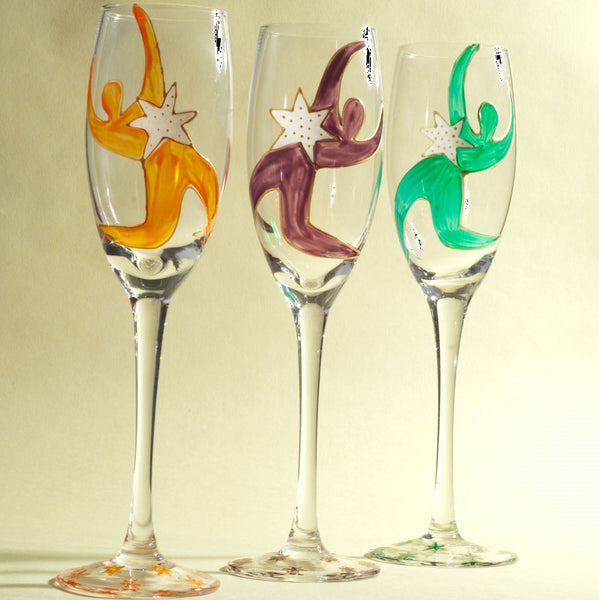 Champagne Flute Glasses (6) - Hand Painted, gift boxed - PARTY PEOPLE