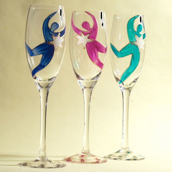 Champagne Flute Glasses (6) - Hand Painted, gift boxed - PARTY PEOPLE