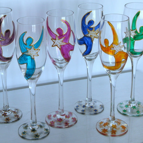 Champagne Flute Glasses (6) - Hand Painted, gift boxed - PARTY PEOPLE