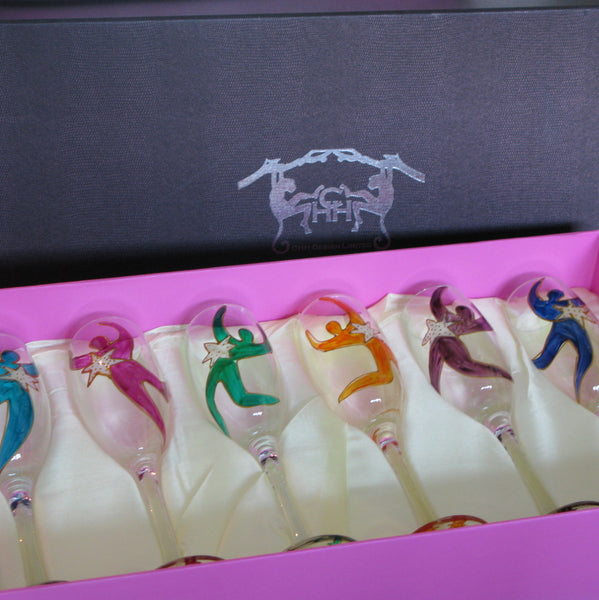 Champagne Flute Glasses (6) - Hand Painted, gift boxed - PARTY PEOPLE