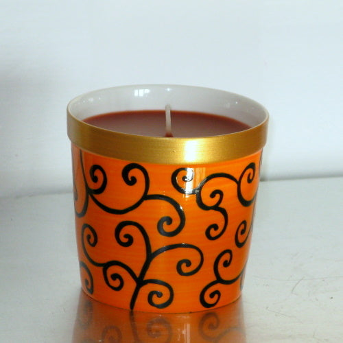 Scented Candle - Hand Painted 42% Bone China, gift boxed - ORANGE SCROLL