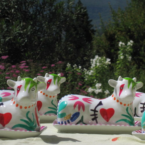 Cow Butter Dish - Hand Painted Porcelain, gift boxed - GEO
