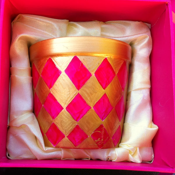 Scented Candle - Hand Painted 42% Bone China, gift boxed - PINK DIAMONDS