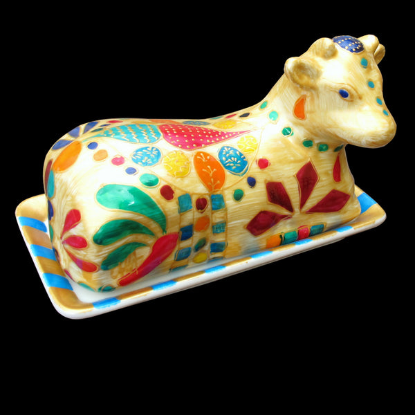 Cow Butter Dish - Hand Painted Porcelain, gift boxed - QUEEN OF SHEBA