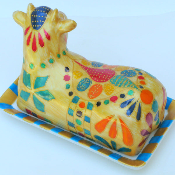 Cow Butter Dish - Hand Painted Porcelain, gift boxed - QUEEN OF SHEBA