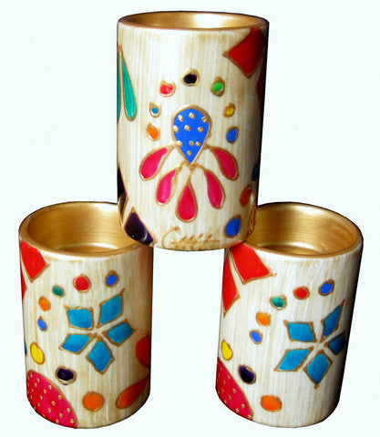 Pillar Tea Light Holder (ONE) - Hand Painted Porcelain, gift boxed - QUEEN OF SHEBA