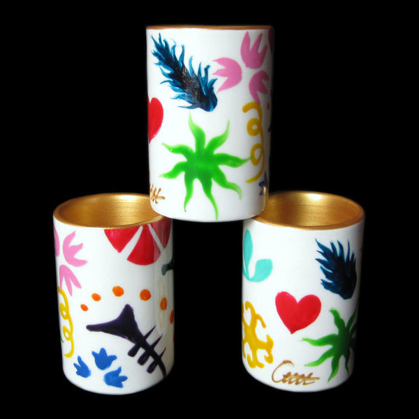Pillar Tea Light Holder (ONE) - Hand Painted Porcelain, gift boxed - GEO