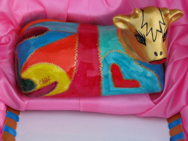 Cow Butter Dish - Hand Painted Porcelain, gift boxed - CLEOPATRA