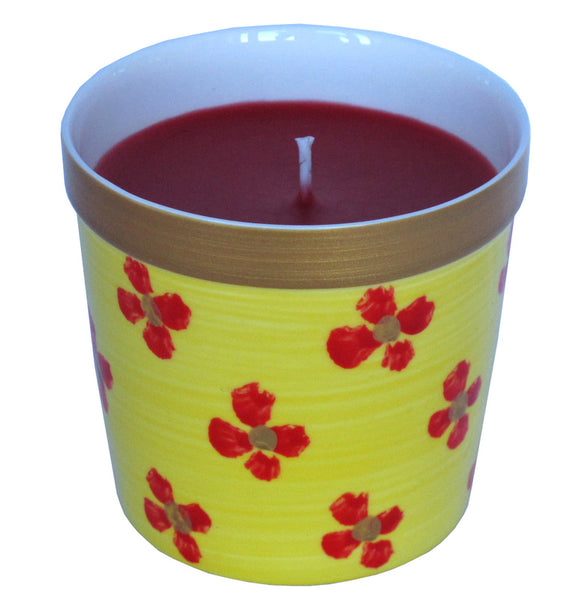 Scented Candle - Hand Painted 42% Bone China, gift boxed - YELLOW PRINT