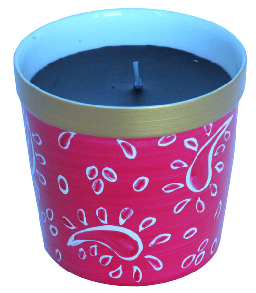 Scented Candle - Hand Painted 42% Bone China, gift boxed - PINK PAISLEY