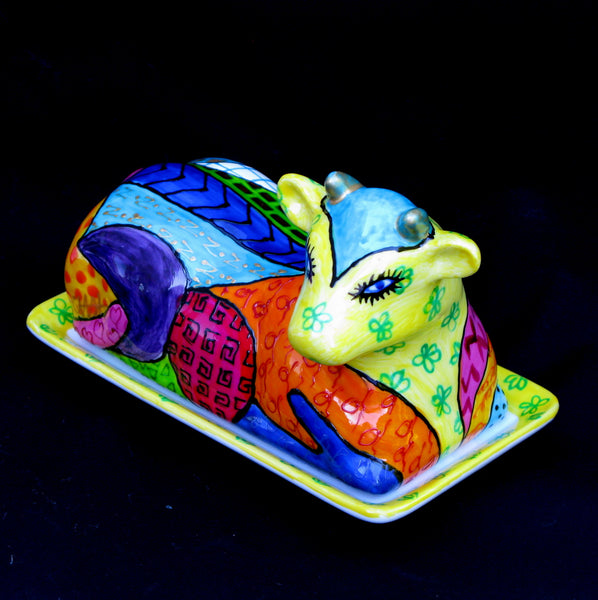 Cow Butter Dish - Hand Painted Porcelain, gift boxed - COMMOTION