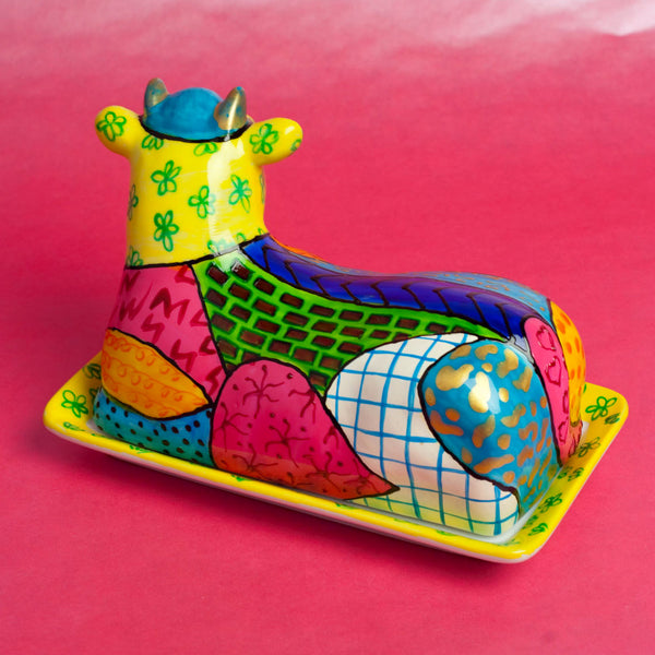 Cow Butter Dish - Hand Painted Porcelain, gift boxed - COMMOTION