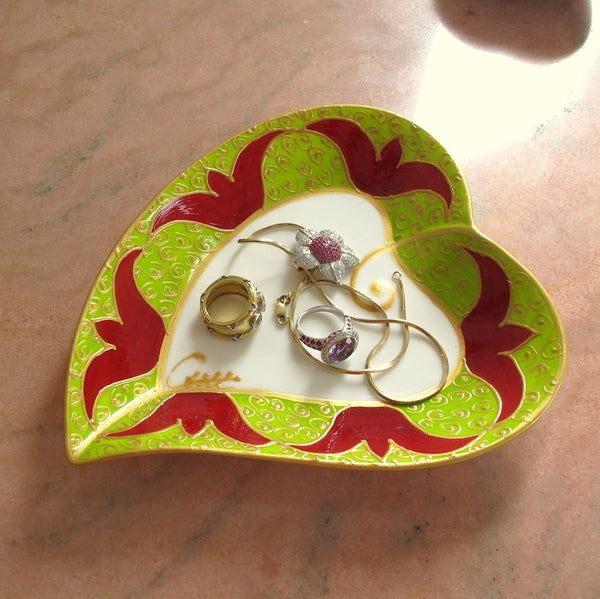 Heart Shaped Plate - Hand Painted Bone China, gift boxed - RED TULIP