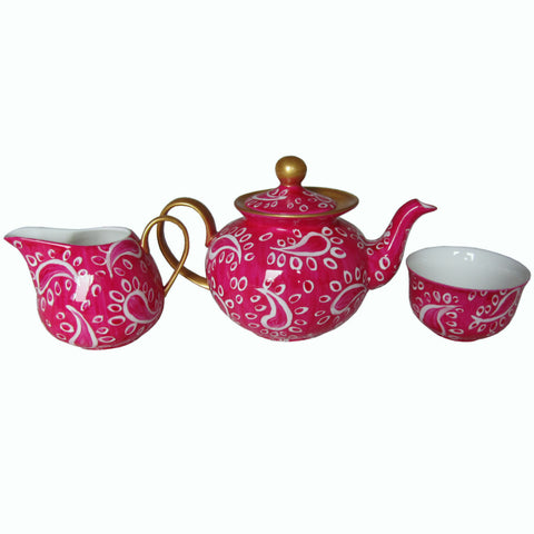 Teapot, Jug and Bowl - Hand Painted Fine Bone, gift boxed - DIVERSITY PINK