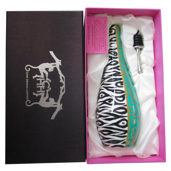 Oil Bottle with Pourer - Hand Painted Porcelain, gift boxed - ZEBRA SCROLL