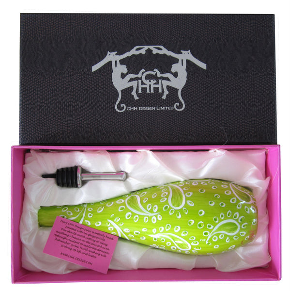 Oil Bottle with Pourer - Hand Painted Porcelain, gift boxed - LIME PARFAIT
