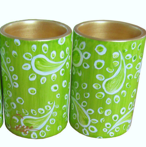 Pillar Tea Light Holder (PAIR) - Hand Painted Porcelain, gift boxed - LIME PARFAIT