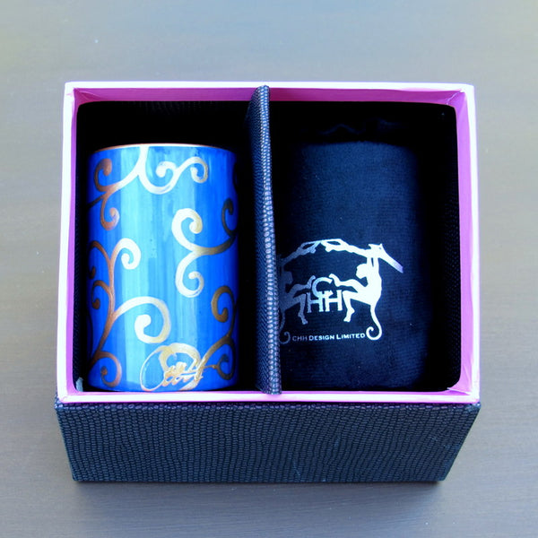 Pillar Tea Light Holder (PAIR) - Hand Painted Porcelain, gift boxed - LAPIZ SCROLL