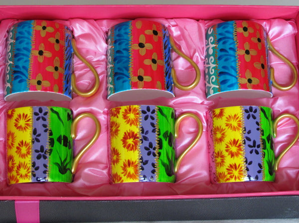 Coffee / Tea Mugs Set of 6 - Hand Painted Bone China, gift boxed - TSARINA