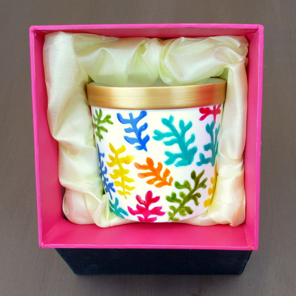 Scented Candle - Hand Painted 42% Bone China, gift boxed - CORAL