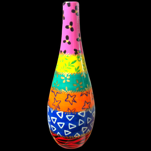Oil Bottle with Pourer - Hand Painted Porcelain, gift boxed - AFRICA STRIPE