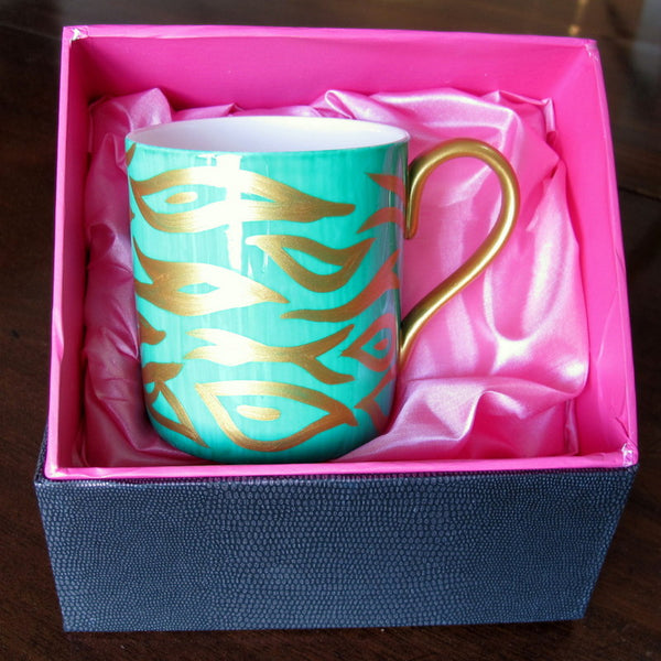 Coffee / Tea Mug - Hand Painted Bone China, gift boxed - EMERALD