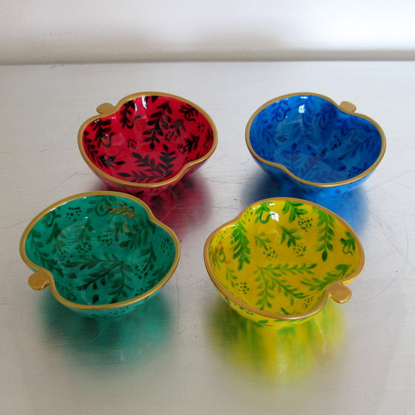 Apple Dish (9cm) Set of 4 - Hand Painted Bone China, gift boxed - FOUR FLOWERS
