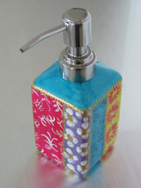 Soap Liquid Pump Dispenser - Hand Painted Ceramic, gift boxed - STRIPEY