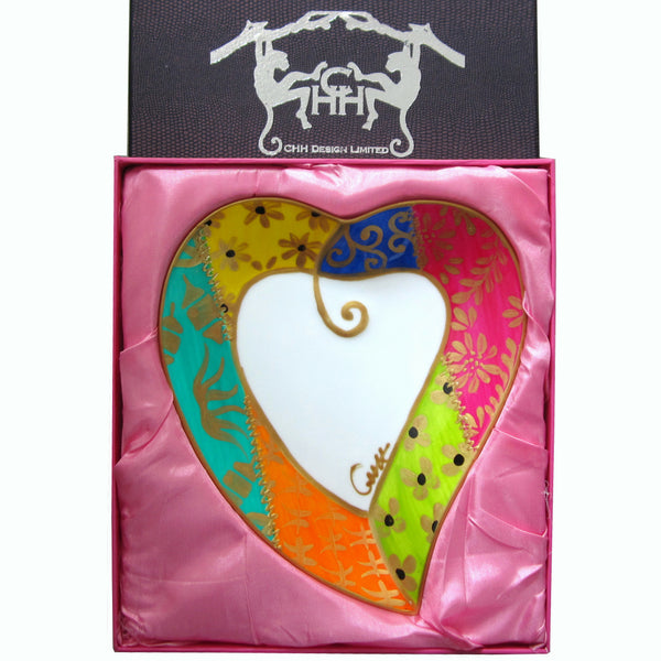 Heart Shaped Plate - Hand Painted Bone China, gift boxed - GOLD FLOWER