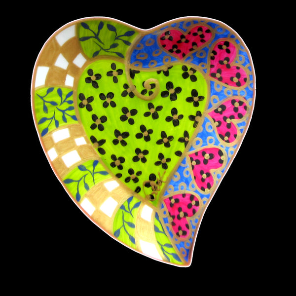Heart Shaped Plate - Hand Painted Bone China, gift boxed - GREEN LEOPARD