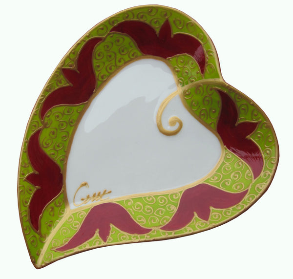 Heart Shaped Plate - Hand Painted Bone China, gift boxed - RED TULIP