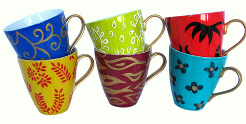 Cappuccino Cups - Set of 6 Hand Painted Bone China, gift boxed - DIVERSITY II