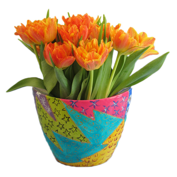 Cachepot Planter - Hand Painted Porcelain, gift boxed - AFRICA