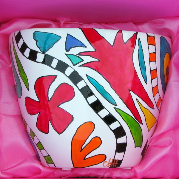 Cachepot Planter - Hand Painted Porcelain, gift boxed - GEO BLACK