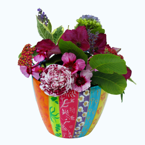 Cachepot Planter - Hand Painted Porcelain, gift boxed - STRIPEY