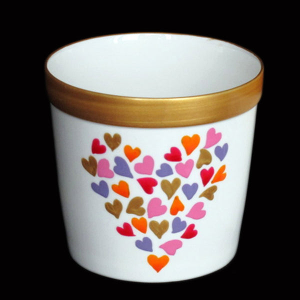 Candle Holder - Hand Painted Bone China. gift boxed - SINGLE HEARTS