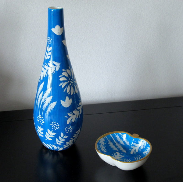 Oil Bottle with Pourer - Hand Painted Porcelain, gift boxed - BLUFLO