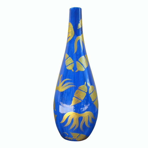 Oil Bottle with Pourer - Hand Painted Porcelain, gift boxed - LAPIZ LEAF