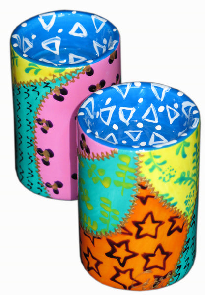 Pillar Tea Light Holder (PAIR) - Hand Painted Porcelain, gift boxed - AFRICA