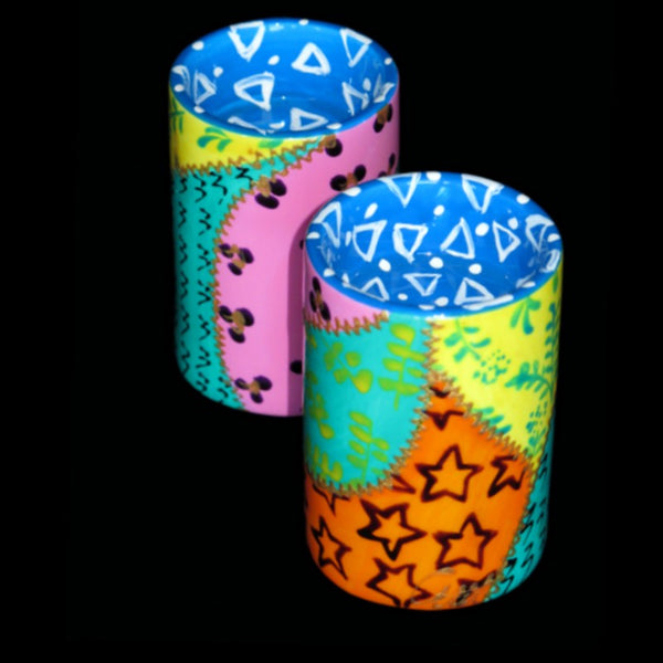 Pillar Tea Light Holder (PAIR) - Hand Painted Porcelain, gift boxed - AFRICA