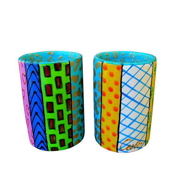 Pillar Tea Light Holder (PAIR) - Hand Painted Porcelain, gift boxed - COMMOTION
