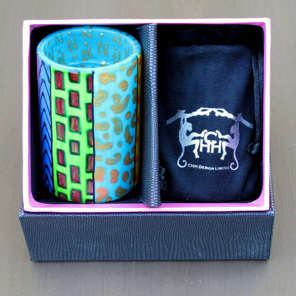 Pillar Tea Light Holder (PAIR) - Hand Painted Porcelain, gift boxed - COMMOTION