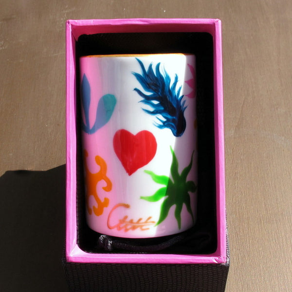 Pillar Tea Light Holder (ONE) - Hand Painted Porcelain, gift boxed - GEO