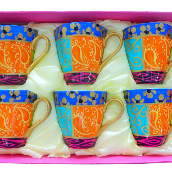 Cappuccino Cups - Set of 6 Hand Painted Bone China, gift boxed - EUPHORIA