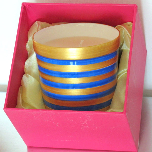 Scented Candle - Hand Painted 42% Bone China, gift boxed - BLUE STRIPE