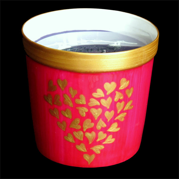Scented Candle / Apple Dish Duo - Hand Painted Bone China, gift boxed - GOLD HEARTS