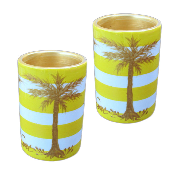 Pillar Tea Light Holder (PAIR) - Hand Painted Porcelain, gift boxed - PALM BEACH
