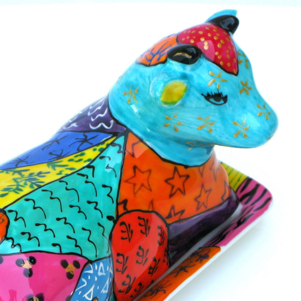 Cow Butter Dish - Hand Painted Porcelain, gift boxed - AFRICA