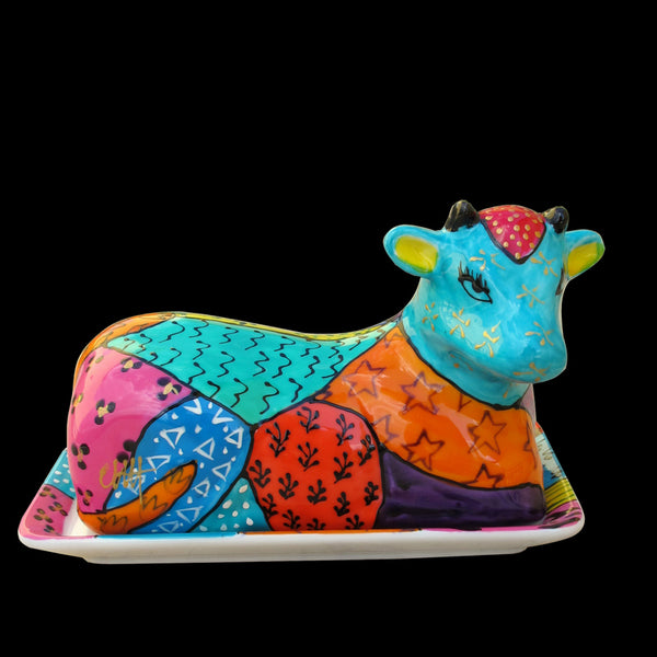Cow Butter Dish - Hand Painted Porcelain, gift boxed - AFRICA